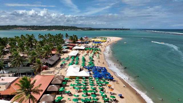 Gunga Beach At Maceio Alagoas Brazil. Bird Eye View Of A Amazing Coastal Beach In The Summer Holiday. Holiday Skyline Season Stunning. Holiday Water Edge Shore. Maceio Alagoas.
