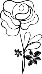 Elegant Black Line Art Flower Drawing Single Rose Botanical Illustration