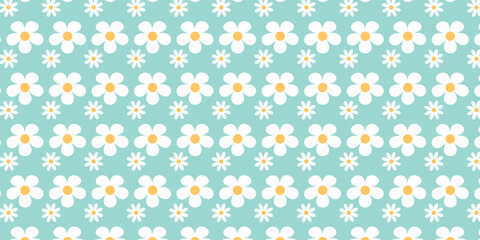 abstract seamless patterns poster, card, banner, with vintage groovy daisy flowers. Retro floral pastel colours background surface design, textile, stationery, wrapping paper, covers. 70s, 80s style