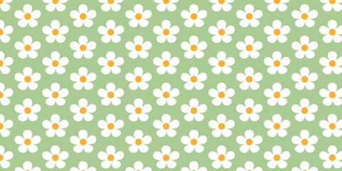 abstract seamless patterns poster, card, banner, with vintage groovy daisy flowers. Retro floral pastel colours background surface design, textile, stationery, wrapping paper, covers. 70s, 80s style