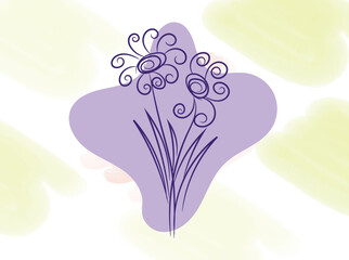 Abstract Purple Flowers with Swirls on a Pastel Background