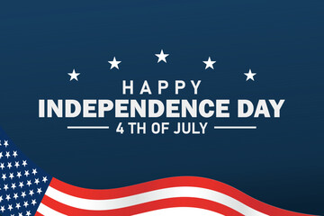 Independence Day card – USA flag with abstract wavy frame on dark blue background, 4th July text with stars. American holiday celebration poster or banner.