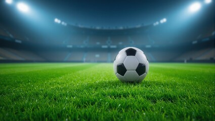 Fototapeta premium Football on grass in stadium lights