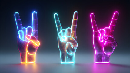 Fingers crossed with neon light reflections, isolated on white background, photorealistic,