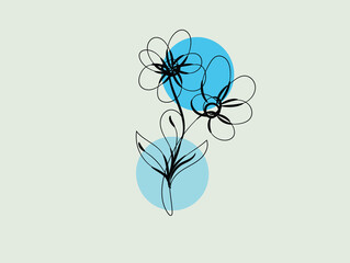Elegant Minimalist Line Art Flower Design with Blue Circles