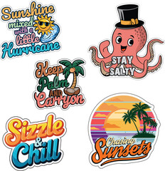 Pack of Summer stickers, beach stickers, Summer Holidays stickers
