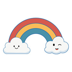 Cute Cartoon Rainbow with Smiling Clouds Illustration
