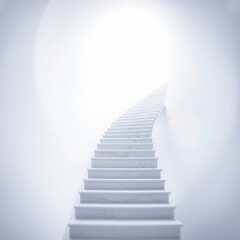 Obraz premium Spiral staircase leading towards bright light in a minimalist, ethereal space at dawn