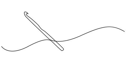 Obraz premium crochet hook continuous one line drawing, Antique engraving illustration: Erigne Crochet, detailed illustration of crochet tools, featuring yarn ball and crochet hook, showcasing art of crafting.