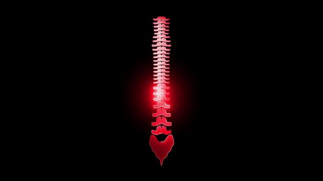 Neon animation of low back pain with glowing lumbar spine and sciatic nerve highlighting spinal discomfort. bright lumbar spine, sciatic nerve pain concept for treatment, healthcare and physiotherapy