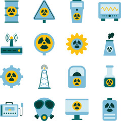 Radiation illustration set. Includes of radioactive, nuclear, hazard, danger, radiation warning, and More. Vector flat color collection