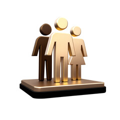 Gold 3D Family Icon on Transparent Background