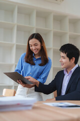 Business professionals collaborating in modern office space