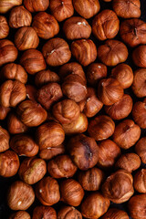 Close-up shot of a pile of shelled hazelnuts