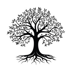 A tree of life with roots and branches black silhouette