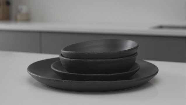 Modern black ceramic plate stack