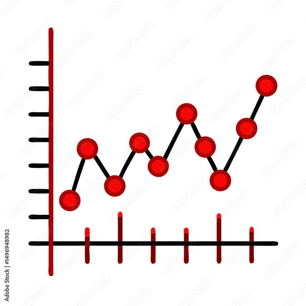 Poster line graph with red data points showing upward trend in analysis