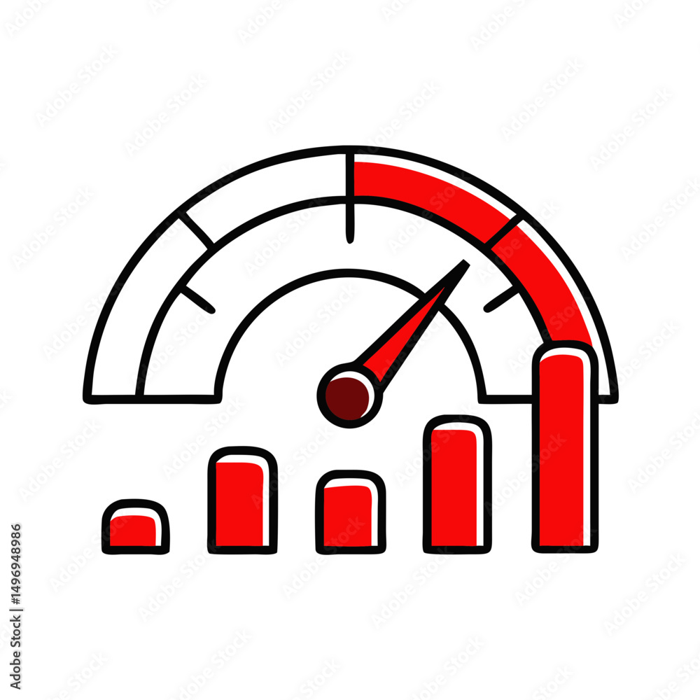 Poster kpi indicator on gauge with red bars and measuring scale