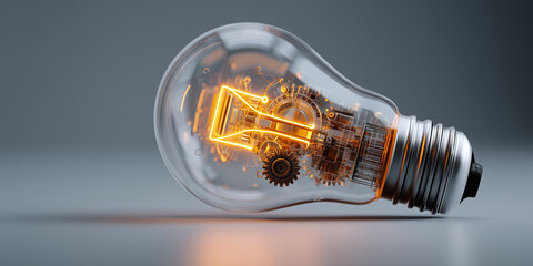 Lightbulb with digital circuits inside glowing in orange, symbolizing innovation, technology, and artificial intelligence.