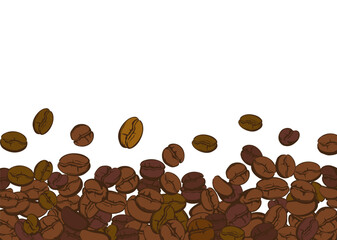 Coffee bean Hand drawn frame vector, sketch of coffee beans boarder frame on white background. Coffee drink package elements