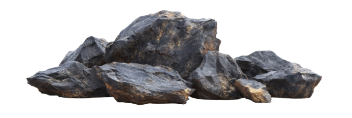 [Transparent Background PNG]Pile of dark gray and brown rocks