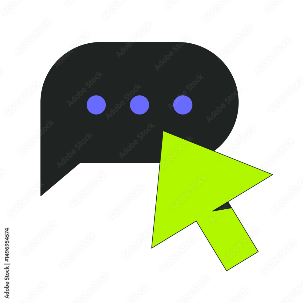 Poster chat bubble and click cursor 2d cartoon object. online communication, digital interaction. text mess