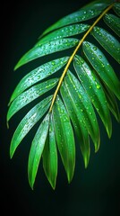 Lush Green Palm Leaf with Dew Drops: A Tropical Paradise