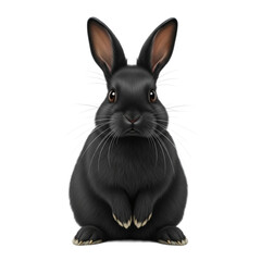 Fototapeta premium Adorable Black Rabbit Sitting Upright on a Soft White Background - Charming Animal Portrait