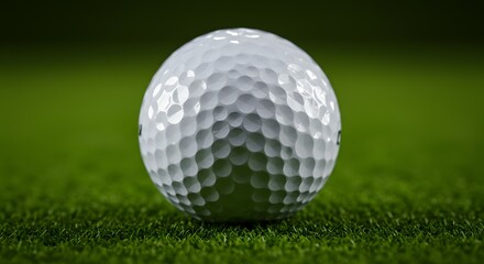 Obraz premium Close-up of a Golf Ball Resting on a Lush Green Putting Green, Ready for the Next Swing. A Symbol of Precision, Skill, and the Excitement of the Game.