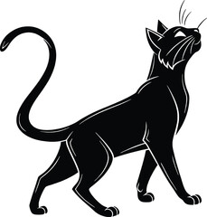 Stylized black cat silhouette standing tall with an alert expression. Ideal for t-shirt designs, logos, and minimalist artwork.