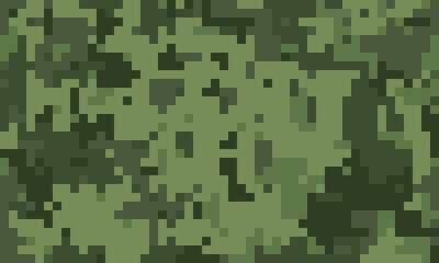 Abstract digital camouflage pattern.  Perfect for backgrounds, textures, or militarythemed designs.  The pixelated green tones create a sense of concealment and mystery.