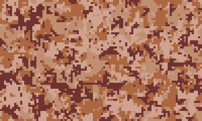 Desert camouflage pattern, digital texture.  Perfect for backgrounds, website design, or military themed projects.  The earthy tones and pixelated style create a bold, versatile image.