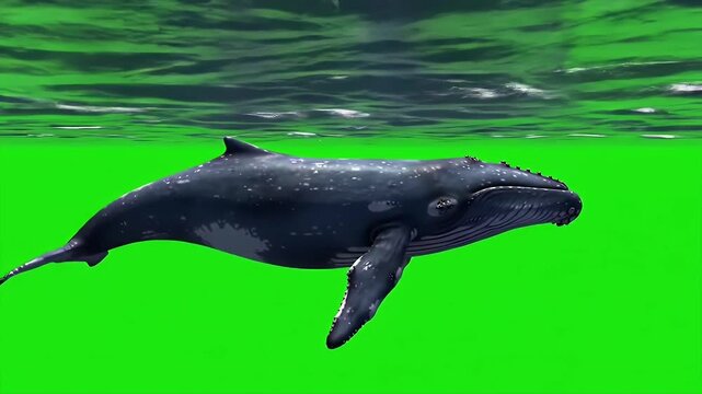Blue Whale Green Screen Loop Front Ocean Sea 3D Rendering Animation
