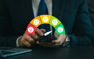 Users rate service experiences on online application for customer feedback and satisfaction for...