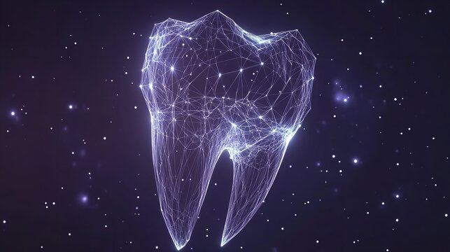 A futuristic dental guardian protecting against intergalactic decay shown in a star filled digital space with