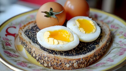 Delicious Soft Boiled Eggs on Seeded Toast with Poppy Seeds