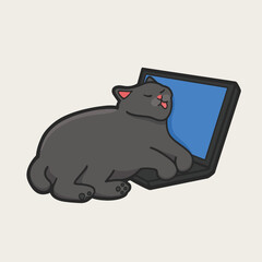 Sleepy Worker Cat Meme Sticker T-shirt Vector Cute Illustration