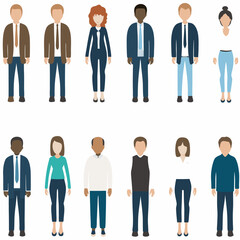 Vector silhouette of business people in suits, a professional team standing together