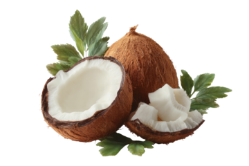 [Transparent Background PNG]Fresh Coconut with Pieces of the Fruit
