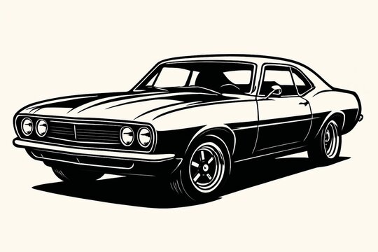 Vintage American muscle car vector illustration, classic retro custom muscle car design template isolated on white background