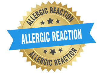 allergic reaction. allergic reaction round blue and gold label isolated on transparent background