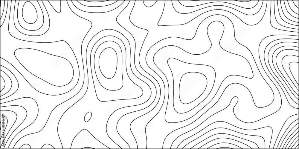 Leinwandbilder Minimalist, topographic contour line pattern in black and white. Smooth, organic, flowing lines elevation or terrain maps. Contour lines are thin, evenly spaced, and monochromatic. Data visualization 