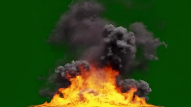 Realistic 3D fire and smoke animation in 4K resolution with alpha channel. High-quality visual effect perfect for video compositing, motion graphics, trailers, and cinematic scenes