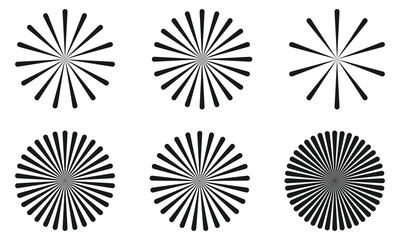 Sun star rays, burst. Radial circle radiation lines. Circulars lines beams. Spokes with radiating stripes grid. Vector graphic. Abstract illusion geometric pattern.