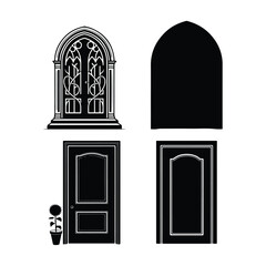 Fototapeta premium A silhouette of door Icon vector on a white background