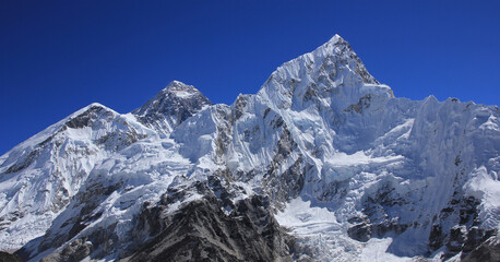 Blue sky over Mt Everest and Nuptse, view from Kala Patthar, Nepal.