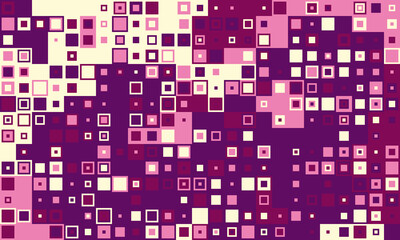 Abstract geometric background featuring a vibrant mosaic of pink, purple, and cream squares.  Ideal for tech, design, and presentation projects evokes concepts of data, pixels, or modern art.