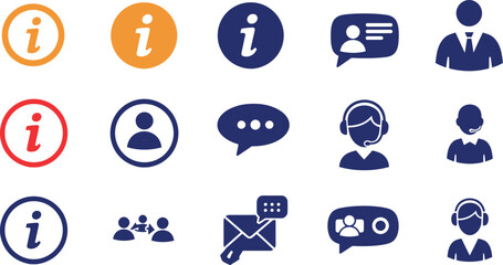 Info and Customer Support Icons &ndash; Flat Vector Icon Set for Help Center and Communication Services for UI/UX Design Interface Computer Digital Communication Customer Service Job Work 