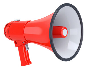 Red megaphone announcement loud speaker isolated on a white background