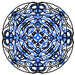Hand-Drawn Abstract Mandala with Blue and Black Symmetry